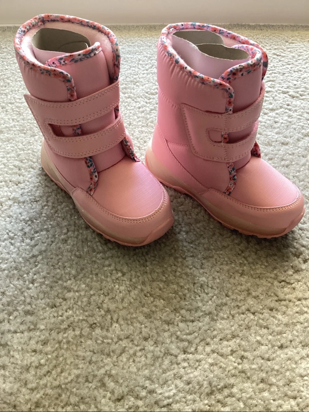 Carter's Girls' Pink Hook-and-Loop Snow Boots with Floral Trim